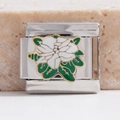Maillon de charme italien avec fleur en émail blanc et bordure dorée pour bracelets - Style de Fleur Color Block (MK-2493)