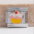 Maillon de bracelet italien avec cupcake arc-en-ciel coloré et détail cerise rouge - Style Cupcake Arc-en-ciel (MK-2490)
