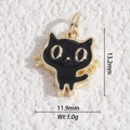 Detail of a black enamel cartoon cat pendant with gold metal frame and size markings - Black Cat Style (DLD-5389)