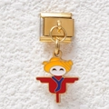 Detailed view of Italian charm link featuring a colorful scarecrow pendant in gold finish - Scarecrow Style (GMKDZ-496)