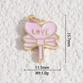 Detailed view of heart-shaped lollipop charm with LOVE text and dimensions marked - Pink LOVE Heart Lollipop Style (DLD-5393)