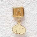 Close-up of a gold-plated Italian charm bracelet link featuring a cute garlic pendant - Garlic Style (GMKDZ-500)