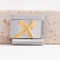 Italiaanse bedel met gouden letter X op roestvrijstalen basis voor doe-het-zelf armband - Zilveren Basis Gouden X