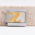 Italiaanse modulaire bedel van roestvrij staal met gouden reliëf van de letter Z - Zilveren Basis Gouden Z