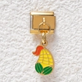 Detail of Italian gold charm featuring an enamel corn pendant with vivid colors - Corn Style (GMKDZ-506)