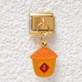Detail of Italian modular charm with orange enamel bag and Chinese harvest symbol - Orange Money Bag (GMKDZ-495)