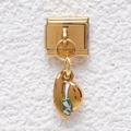 Detail van Italiaanse modulaire schakel in goud rvs met kleurrijke emaille blad hanger - Waterdruppel Blad Geschilderd (GMKDZ-447)