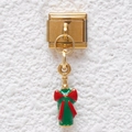 Italiaanse bedel voor armband met gouden basis en groene parfumfles met rode strik - Donkergroene Cadeaufles Rode Strik (GMKDZ-442)