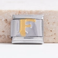 Italiaanse modulaire bedel met gouden letter F op een gepolijste roestvrijstalen basis - Zilveren Basis Gouden F