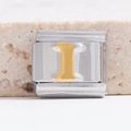 Italiaanse DIY charm link van roestvrij staal met gouden letter I ontwerp - Zilveren Basis Gouden I