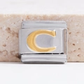 Italiaanse bedelmodule van roestvrij staal met gouden letter C voor DIY-armbanden - Zilveren basis goud C