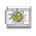Charme italien en acier inoxydable argenté avec motif soleil et pierres de cristal jaunes - Zircone Rayon de Soleil (MK-2753)