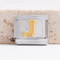 Italiaanse modulaire bedel van roestvrij staal met een gouden reliëfletter J versiering - Zilveren Basis Gouden J