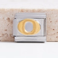 Italiaanse modulaire armband schakel van roestvrij staal met gouden letter O - Zilveren Basis Gouden O