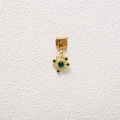 Detailed view of golden Italian charm link with green gemstone floral pendant - Green Gem Gold Flower Style (MKDZ-708)