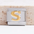 Italiaanse modulaire armband link van roestvrij staal met gouden letter S detail - Zilveren Basis Gouden S