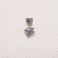 Detailed view of a floral charm module with purple crystals for DIY charm bracelets - Silver Purple Rhinestone Flower (MKDZ-791)