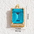 Detail view of a rectangle blue crystal pendant with gold plating and size measurements - Rectangle Blue Zirconia (DYS-5743)