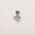 Macro view of winged heart charm link with crystal pavé for modular Italian bracelets - Silver White Rhinestone Winged Heart (MKDZ-780)