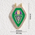 Gold Hamsa tarot pendant in shield shape with green and purple enamel inlay - Hamsa Hand Shield Green Purple (DYS-5790)
