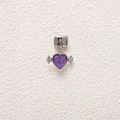 Macro view of heart-shaped wing charm with purple glitter for DIY bracelets - Silver Purple Rhinestone Winged Heart (MKDZ-781)