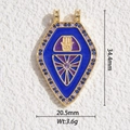 Pendentif bouclier Main de Hamsa en émail bleu avec cristaux et finition dorée - Main de Fatma Bouclier Bleu Foncé (DYS-5792)