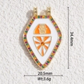 Détail du pendentif Tarot Hamsa en or 14K avec dimensions 34,4 mm sur 20,5 mm - Main de Fatma Bouclier Blanc Orange (DYS-5793)