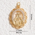 Vista dettagliata del ciondolo Madonna in oro con zirconi bianchi e dimensioni del prodotto - Vergine Maria Religiosa Ovale (DYS-5756)