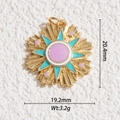 Pendentif tarot étoile solaire plaqué or 14K avec émail et dimensions détaillées - Étoile Solaire Rose Cyan (DYS-5803)