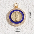 Détail du pendentif Vierge Marie plaqué or 14K avec émail bleu et oxydes de zirconium - Portrait Rond Bleu Foncé (DYS-5808)