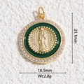 Macro de pendentif Vierge Marie 18,5 mm avec émail vert et incrustation de zircons - Portrait Rond Vert Foncé (DYS-5811)