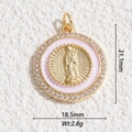 Détails d'un pendentif tarot en or 14K avec émail rose et zircons, hauteur de 21,1 mm - Portrait Rond Rose Clair (DYS-5813)