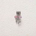 Close-up of pink gem bow charm on stainless steel modular bracelet with white cubic zirconia - Pink Bowknot Tassel Style (MKDZ-764)