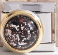 Italian charm link with a golden bezel and dark stone with silver foil inlay - Dark Coffee Foil (MK-2348)