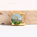 Italian charm bracelet link with gold metal base and Get Lost mountain camping design - Snowy Mountain Camping Style (MK-2965)