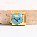 Detail of Italian charm link featuring gold plating and enamel beach landscape art - Natural Waves Clouds Style (MK-2984)