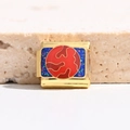 Detailed view of Italian charm link featuring red camouflage enamel and blue glitter - Red Blue Abstract Camo Style (MK-2989)