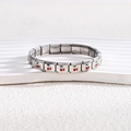 Detailed macro view of cherry charm link on a polished stainless steel Italian bracelet - Full Bracelet / Silver Black Cherry Style