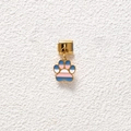 Close-up of golden Italian charm with colorful striped paw print dangle detail - Blue Pink White Pride Flag Paw Print Style (GMKDZ-563)