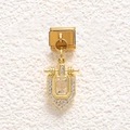 Italian charm bracelet link in gold finish with rectangular zircon and pave rhinestones - Rectangular Transparent Stone Style (MKDZ-853)