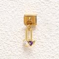 Detailed close-up of golden Italian charm link with crystal heart pendants and DIY base - Double Heart Color Block Gemstone (MKDZ-870)