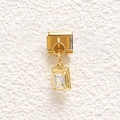 Detailed close-up of a gold Italian charm link with a square crystal pendant - Rectangular Prong Set Transparent Stone (MKDZ-867)