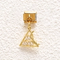Close-up of golden Italian charm link with baguette-cut zircon triangle pendant - Triangle Hollow Gemstone (MKDZ-859)