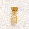 Detail of Italian gold charm with cubic zirconia inlay for DIY modular bracelets - Round Frame Baguette Cut Style (MKDZ-858)