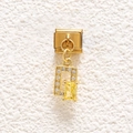Detailed view of Italian gold charm with rectangle yellow crystal and cubic zirconia - Yellow Emerald Cut Style (MKDZ-848)