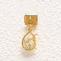 Detail showing a golden Italian charm link with a teardrop pendant and square-cut zircons - Gold Waterdrop Shaped Pendant (MKDZ-856)