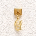 Close-up of gold Italian charm link with hollow leaf pendant and white zircon stones - Hollow Leaf Shaped Pendant Style (MKDZ-862)
