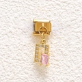 Detailed close-up of gold stainless steel modular bracelet charm with pink gemstone - Pink Rectangular Stone Style (MKDZ-845)