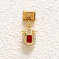 Italian charm link in gold with a red rectangular stone and clear crystal border - Red Shield Stone Style (MKDZ-852)
