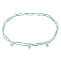 Summer beach double-layer waist chain with blue beads, pearls, and gold-rimmed shell pendants - Bohemian Shell Double Layer Style (B064) / Blue and White